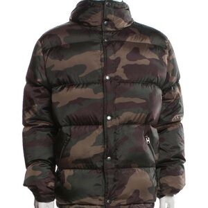 Coach Men's Brown and Green Camouflage Puffer Jacket